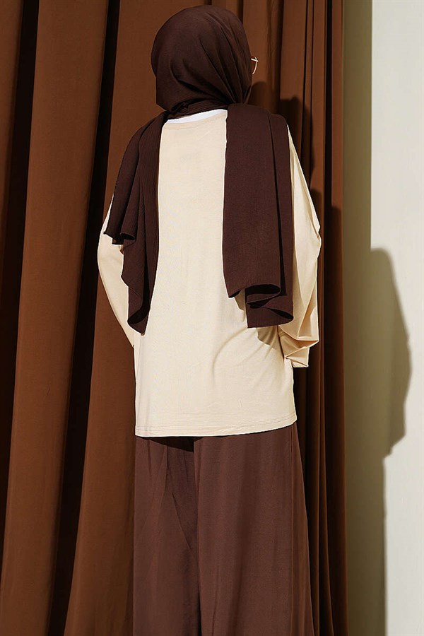 Shoulder Padded Wide Sleeved Tunic in Stone