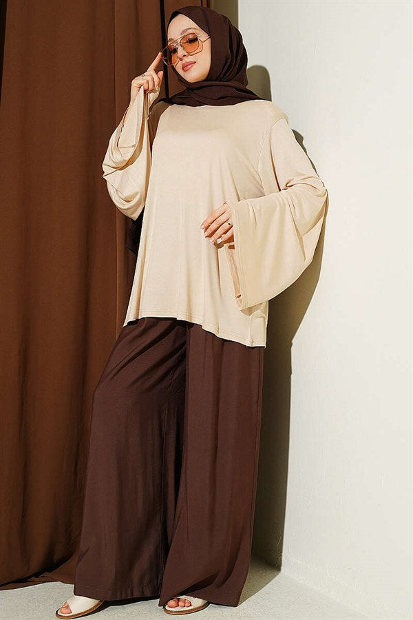 Shoulder Padded Wide Sleeved Tunic in Stone