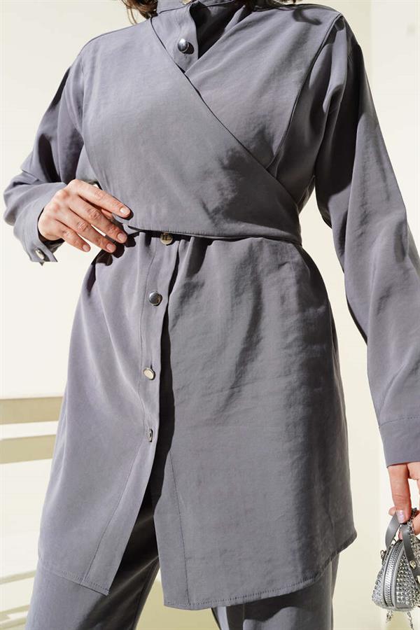 Shoulder Tied Tencel 2 Piece Set Smoke