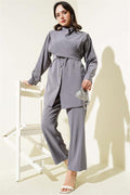 Shoulder Tied Tencel 2 Piece Set Smoke