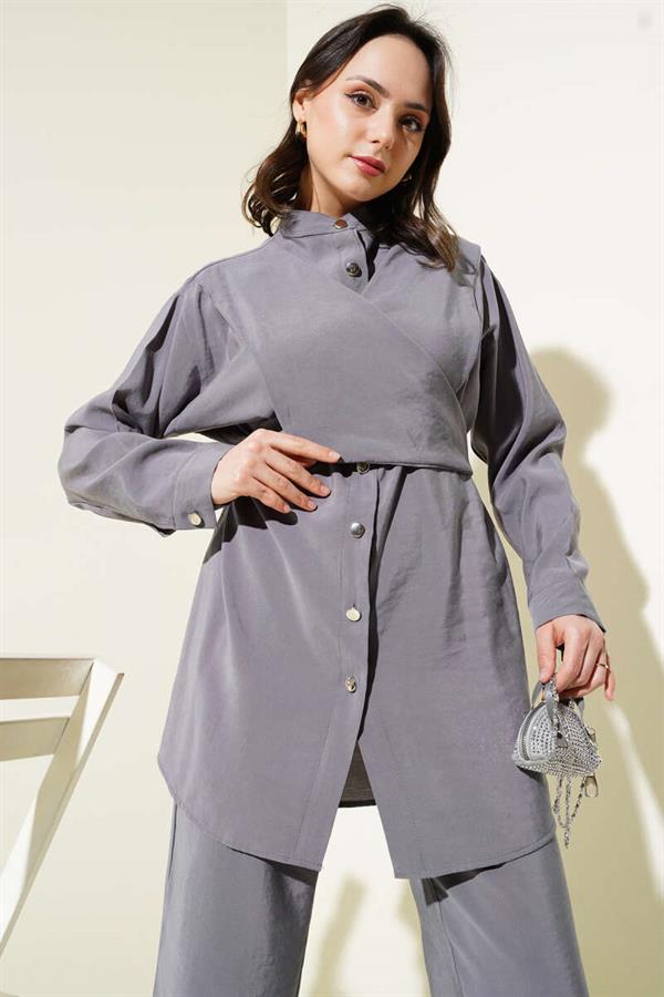 Shoulder Tied Tencel 2 Piece Set Smoke