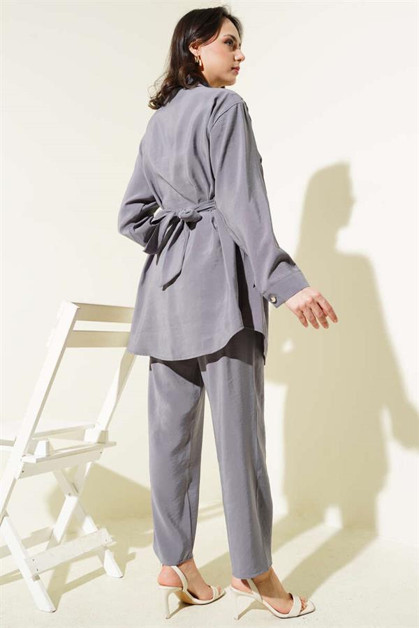 Shoulder Tied Tencel 2 Piece Set Smoke