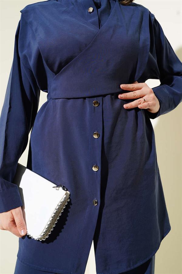 Shoulder Tie Tencel 2 Piece Set Navy Blue