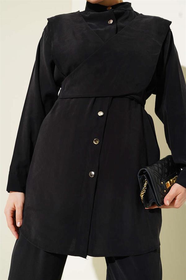 Shoulder Tie Tencel 2 Piece Set Black