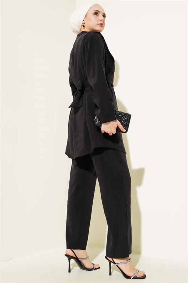 Shoulder Tie Tencel 2 Piece Set Black