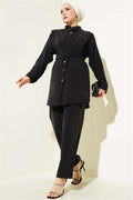 Shoulder Tie Tencel 2 Piece Set Black
