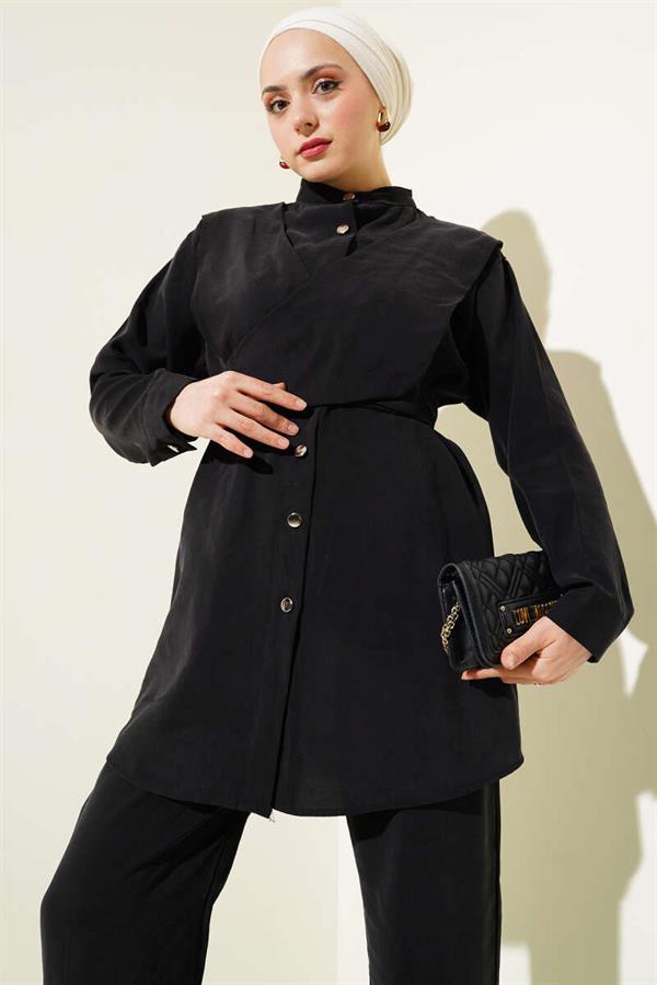 Shoulder Tie Tencel 2 Piece Set Black
