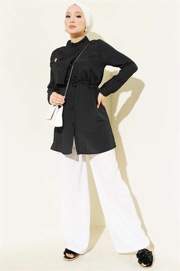Black Button-Down Pocket Shirt