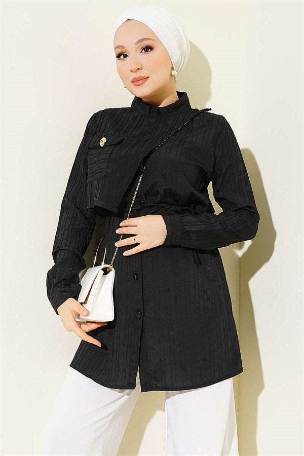 Black Button-Down Pocket Shirt
