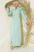 Linen Dress with Ruffle Shoulders Mint