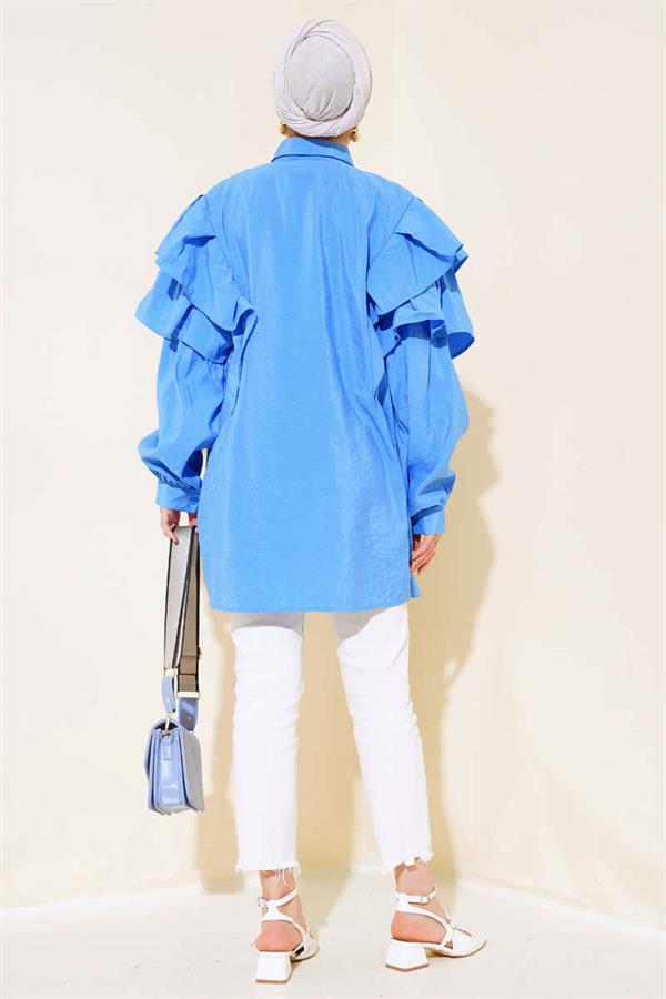Shoulder Layered Tunic Blue