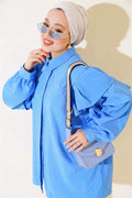 Shoulder Layered Tunic Blue