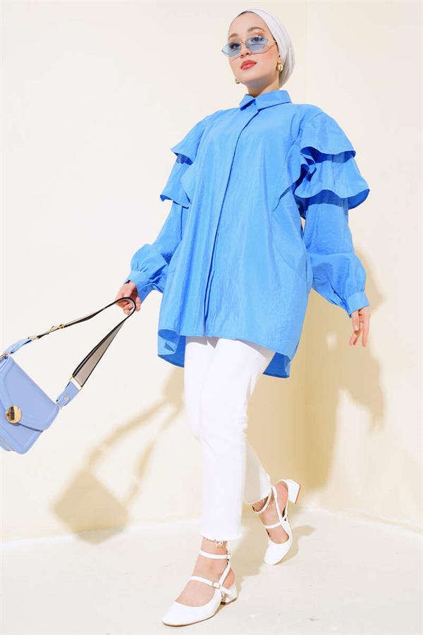Shoulder Layered Tunic Blue