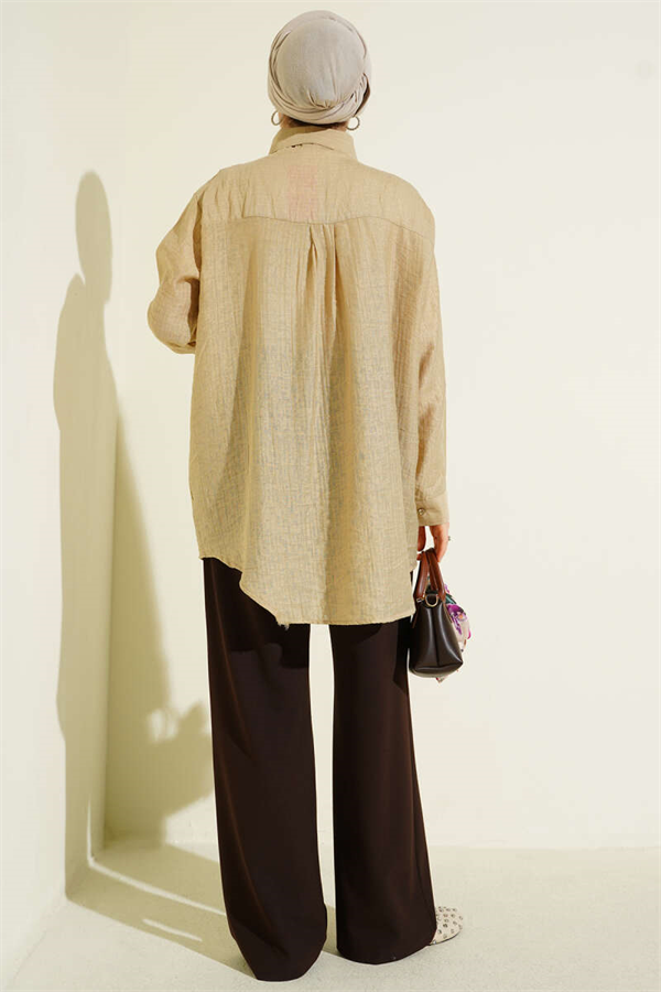 Beige Shirt with Stone Trim on Shoulders