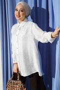 White Shirt with Stone Trim on the Shoulder
