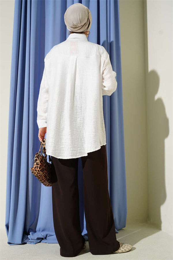 White Shirt with Stone Trim on the Shoulder