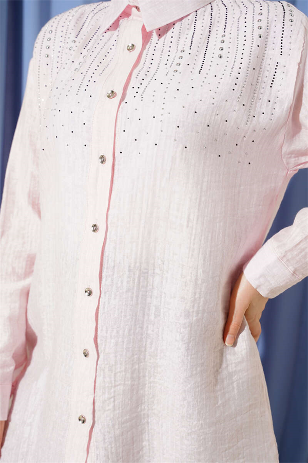 Pink Shirt with Stone Embellished Shoulders