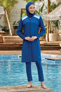 Shoulder Stripe Detailed Hijab Burkini Light Navy Blue