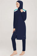 Shoulder Stripe Detailed Hijab Burkini Dark Navy Blue