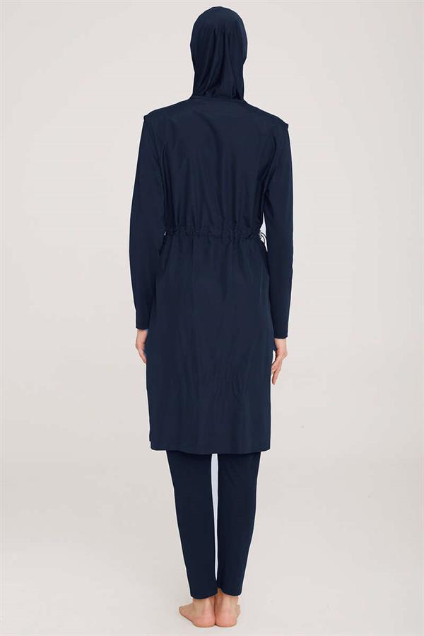 Shoulder Stripe Detailed Hijab Burkini Dark Navy Blue