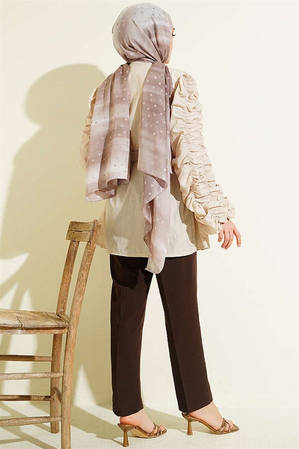 Beige Jacket with Gathered Front and Sleeves and Belt