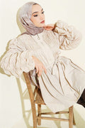 Beige Jacket with Gathered Front and Sleeves and Belt