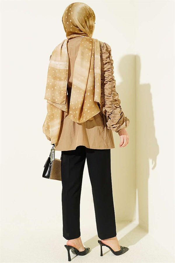 Front and Sleeve Gathered Belted Jacket Latte