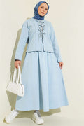 Front-lace denim skirt and 2 Piece Set in ice blue.