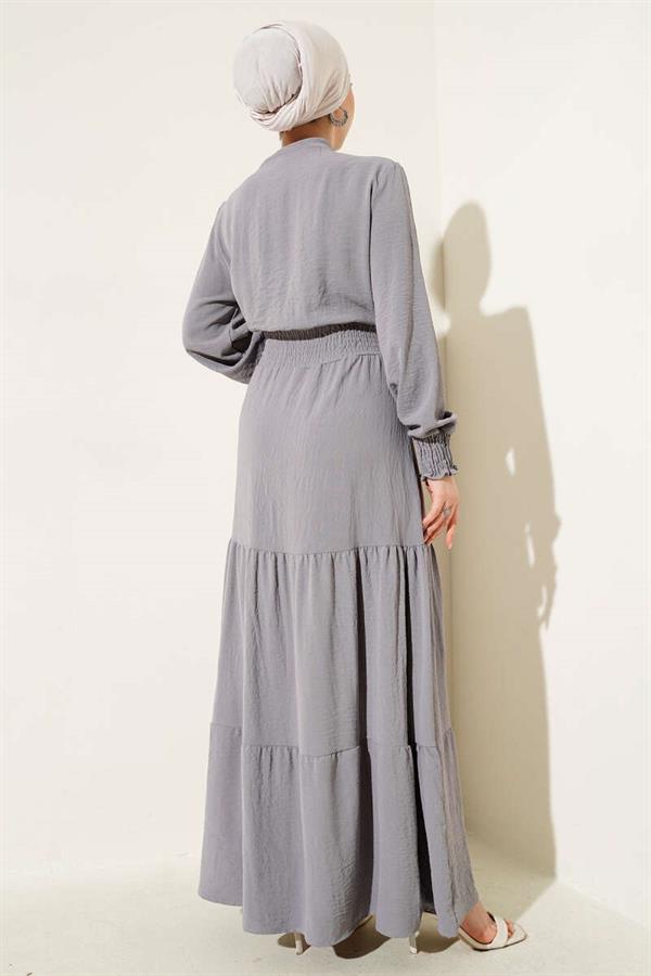 Elastic Dress with Front Tie Detail, Gray