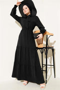Elastic Dress with Front Tie Detail, Black