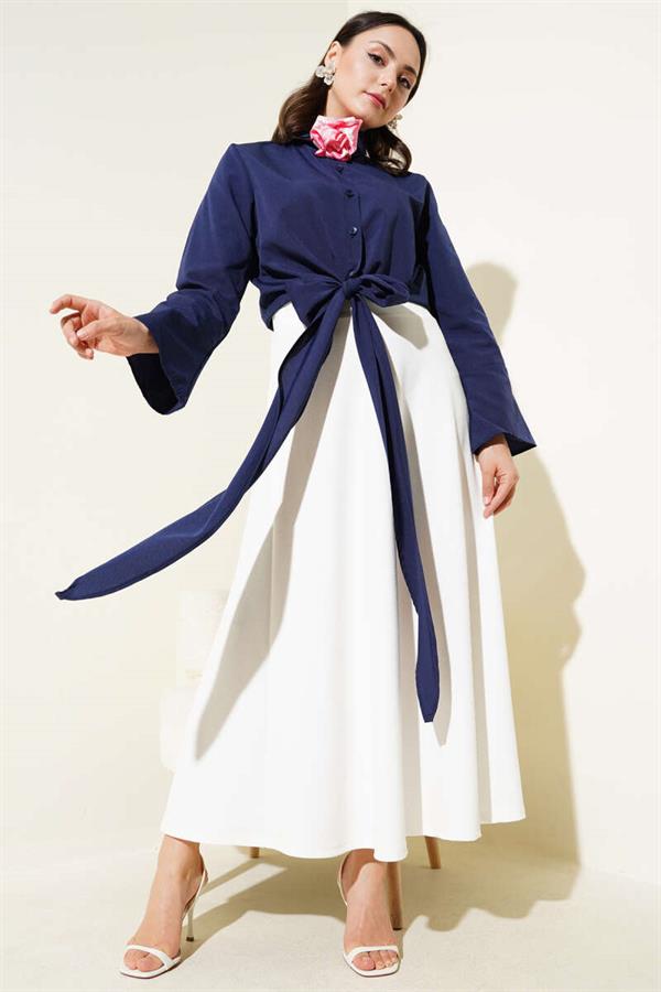 Front Tie Short Shirt Navy Blue