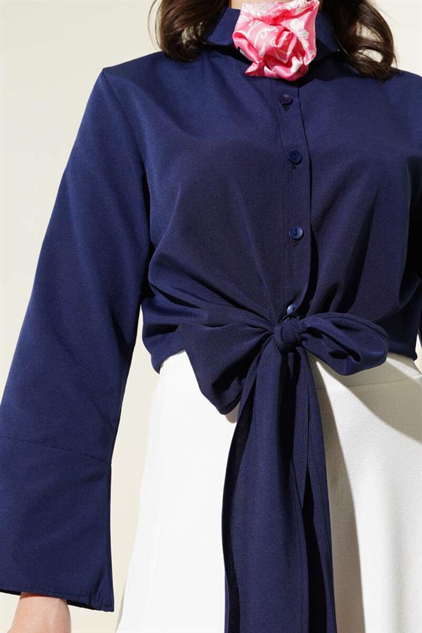 Front Tie Short Shirt Navy Blue