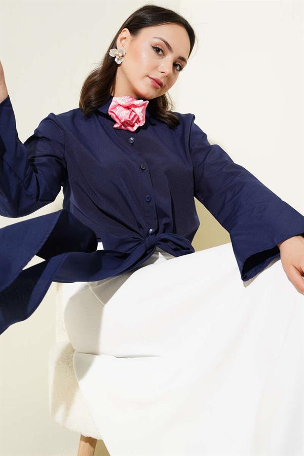 Front Tie Short Shirt Navy Blue