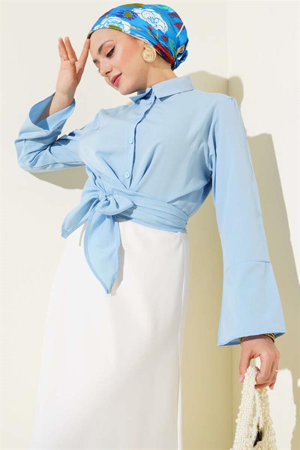 Front Tie Short Shirt Blue