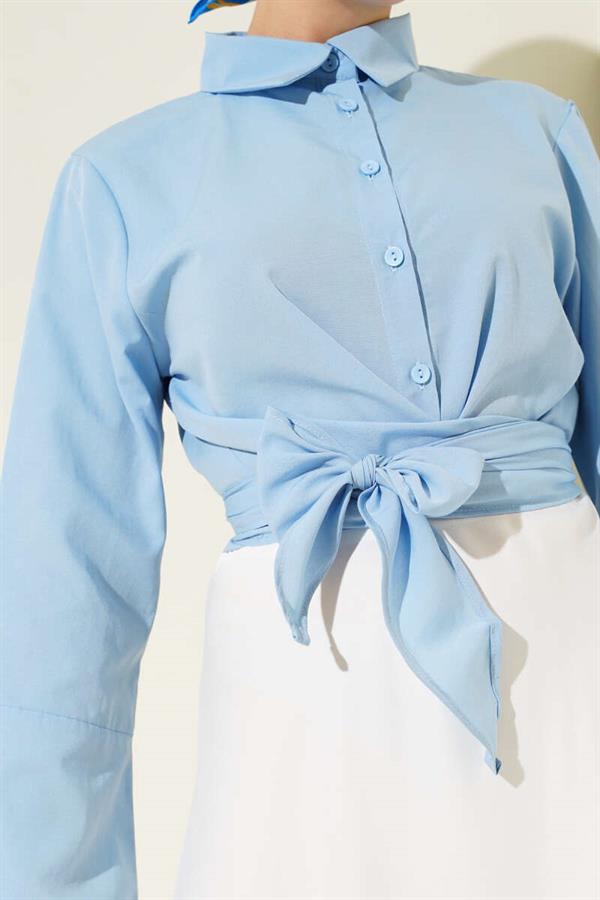 Front Tie Short Shirt Blue