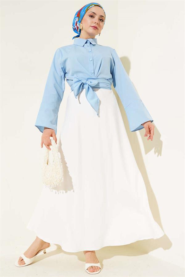 Front Tie Short Shirt Blue