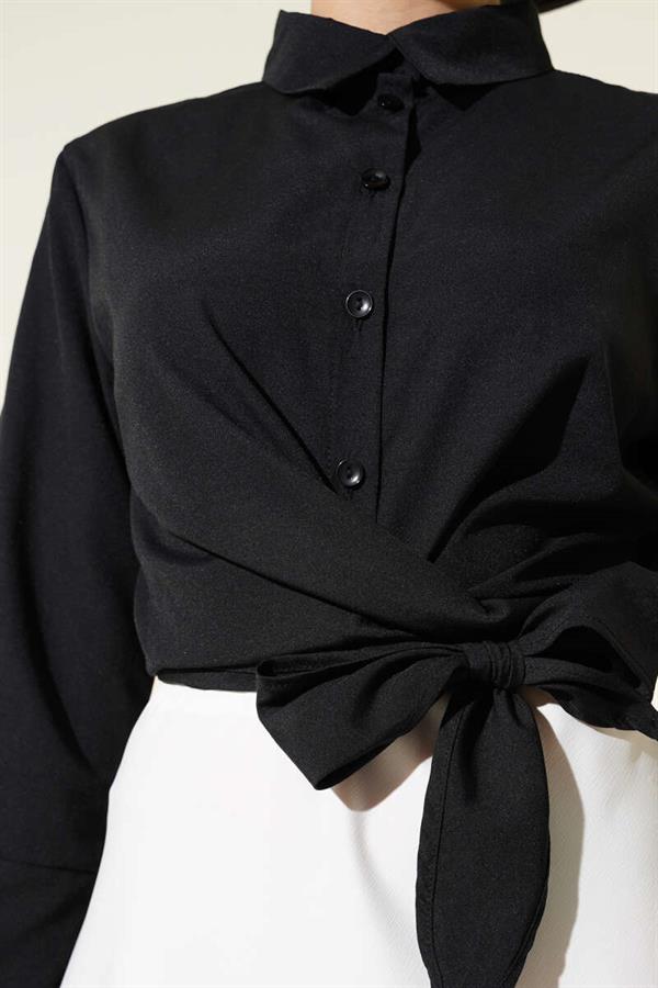 Front Tie Short Shirt Black