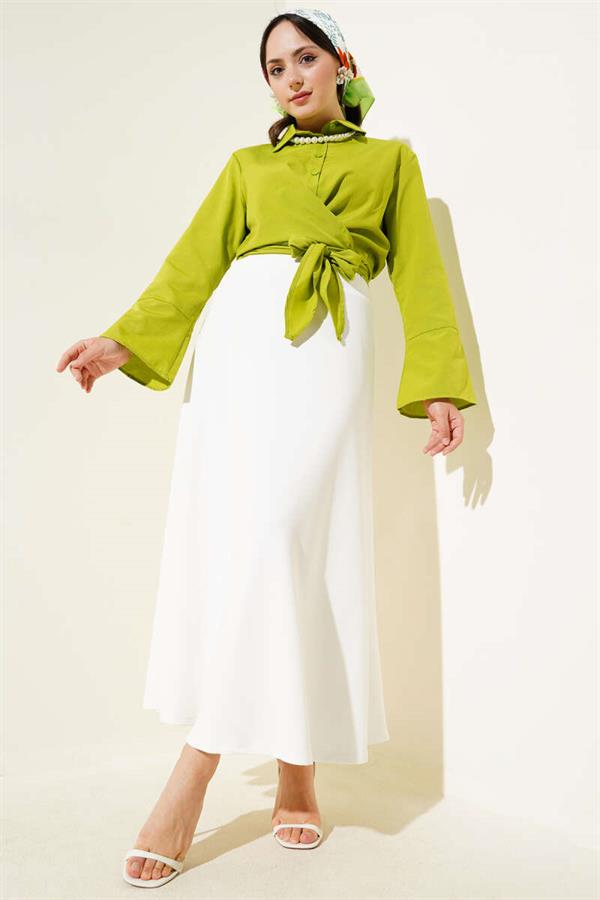Front Tie Short Shirt Oil Green