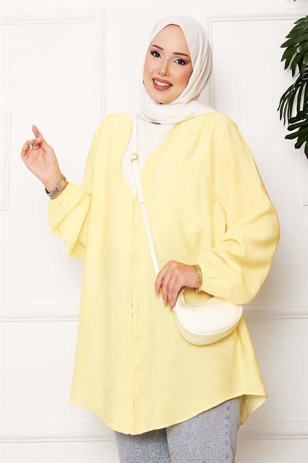 Button-Front Kimono Shirt Light yellow