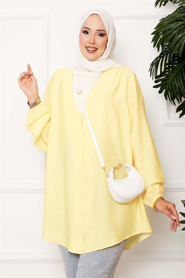 Button-Front Kimono Shirt Light yellow