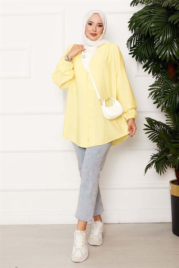 Button-Front Kimono Shirt Light yellow