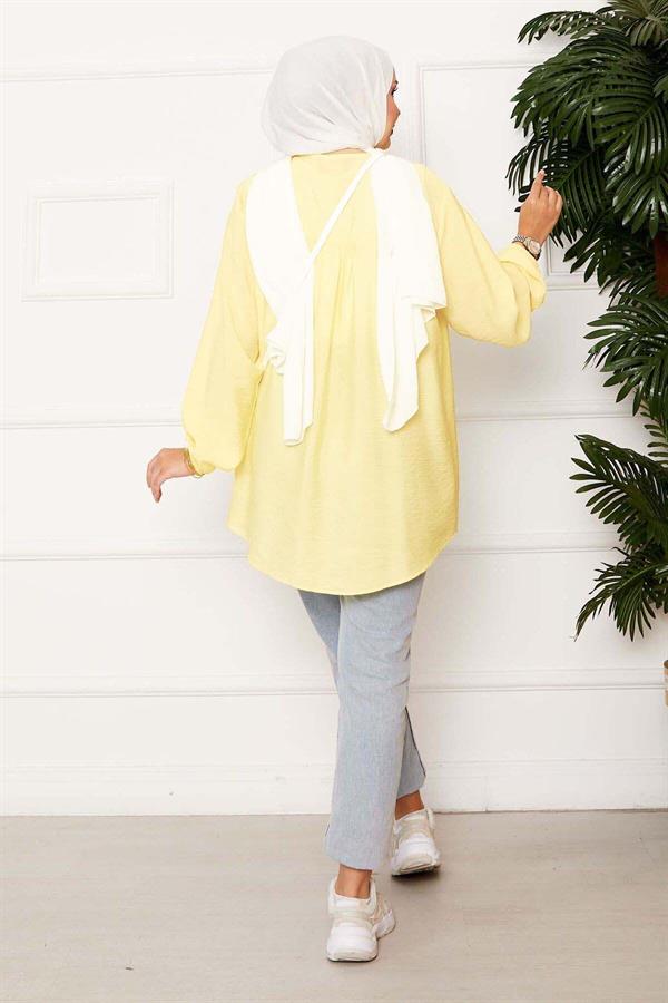 Button-Front Kimono Shirt Light yellow