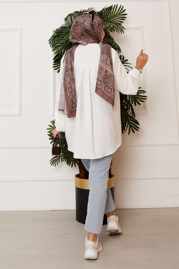 Button Front Kimono Shirt Ecru