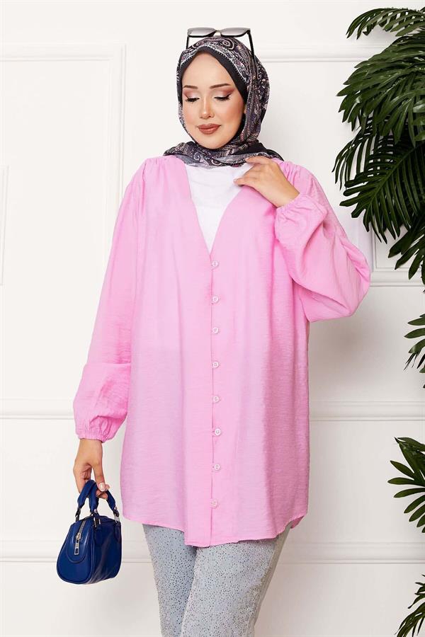 Button Front Kimono Shirt Pink
