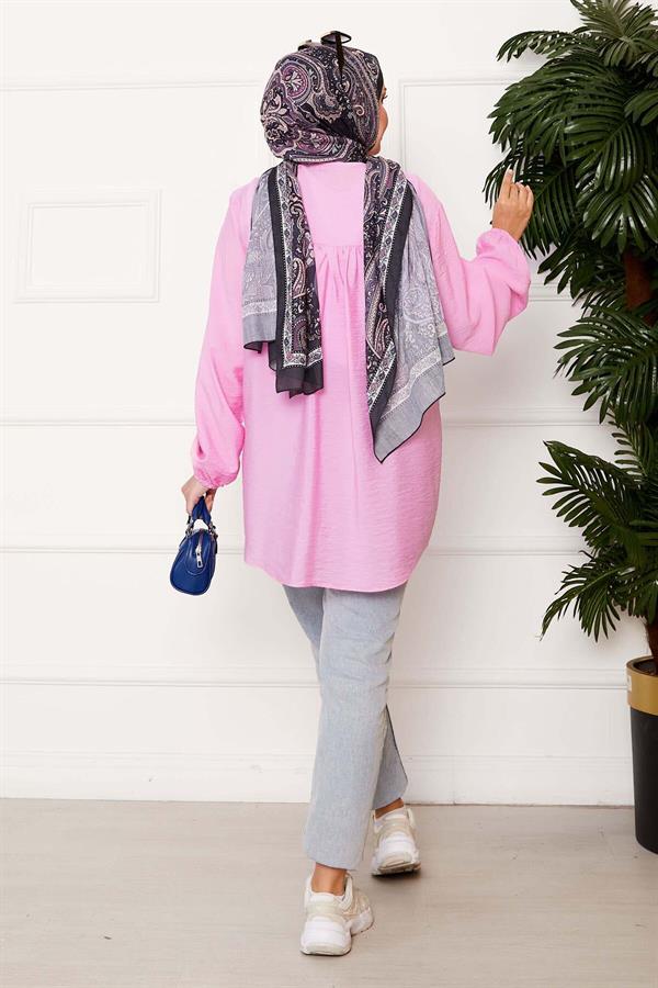 Button Front Kimono Shirt Pink