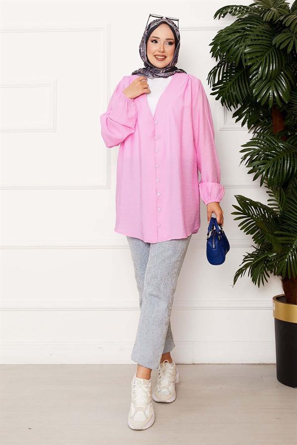 Button Front Kimono Shirt Pink