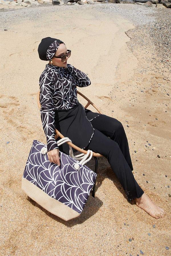 Front Half Zippered Skirted 2 Piece Set Hijab Swimsuit -141