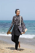 Front Half Zippered Skirted 2 Piece Set Hijab Swimsuit -141