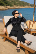 Front Half-Zip Skirted Modest Swimsuit Burkini Black