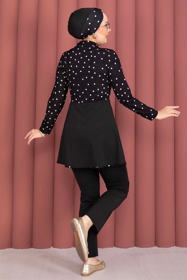 Front Half-Zip Skirted Modest Swimsuit Burkini Black